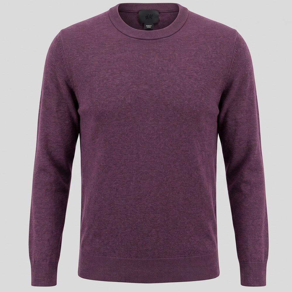 H&M Mens Medium Burgundy Purple Sweater Crewneck Pullover Cotton Marl Ribbed